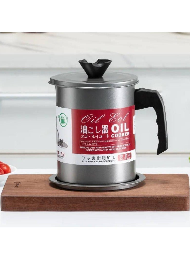 Oil Filter Pot with Lid, Strainer & Base – Non-Stick Tefal Material for Easy Cleaning – Keeps Kitchen Clean & Reduces Oil Waste (C) - Image 1