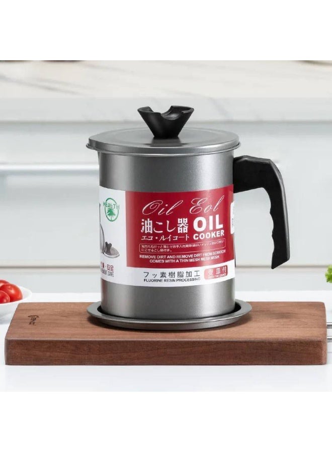 Oil Filter Pot with Lid, Strainer & Base – Non-Stick Tefal Material for Easy Cleaning – Keeps Kitchen Clean & Reduces Oil Waste (C) - Image 2