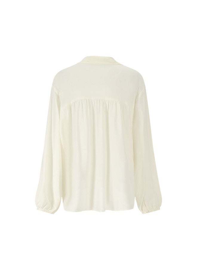 Zara Women's Tied Pure Color Lightweight Business Casual Office Commute Long Sleeve Shirt - Image 3