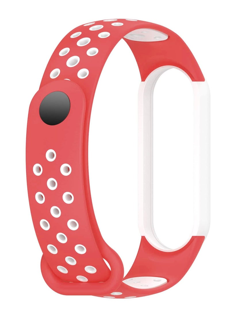 Strap for Xiaomi Mi Band 5/6 Women Men Armband, Two Colours Breathable Adjustable Soft Silicone Replacement Strap (Red/White) - Image 4