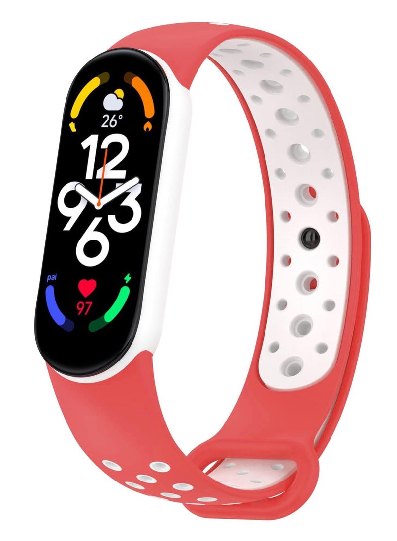 Strap for Xiaomi Mi Band 5/6 Women Men Armband, Two Colours Breathable Adjustable Soft Silicone Replacement Strap (Red/White) - Image 1