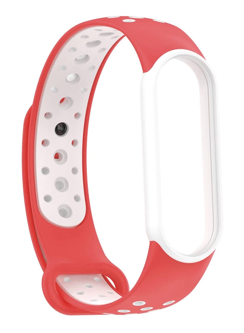 Strap for Xiaomi Mi Band 5/6 Women Men Armband, Two Colours Breathable Adjustable Soft Silicone Replacement Strap (Red/White) - Image 2