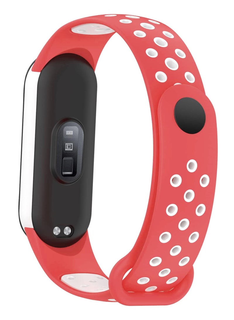 Strap for Xiaomi Mi Band 5/6 Women Men Armband, Two Colours Breathable Adjustable Soft Silicone Replacement Strap (Red/White) - Image 3