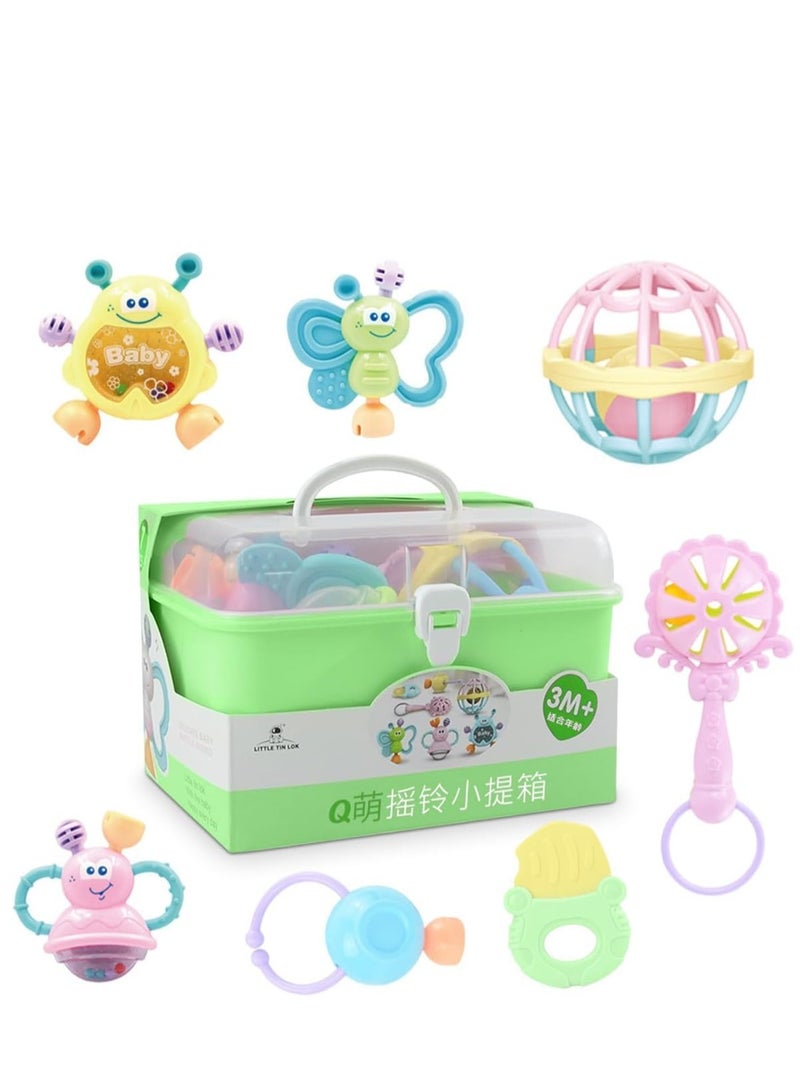 7-Piece Baby Rattle Set Soft Rubber Sensory Toys for Infants and Newborns (Green) - Image 1