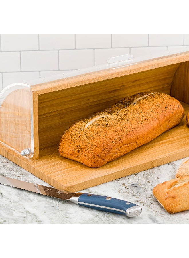 Restaurantware 20 x 11.5 x 6.5 Inch Bread Box, 1 Clear Lid Wooden Bread Box - Shatter-Proof, Chip-Resistant, Natural Bamboo Roll Top Bread Box, For Ktchen Countertop, Stores Food  - Image 3