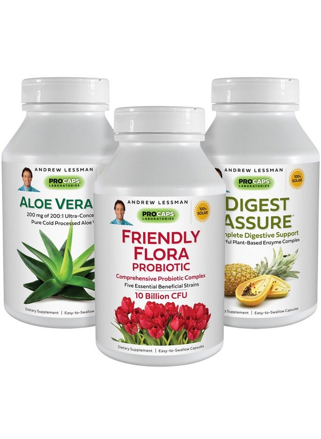 Andrew Lessman - ANDREW LESSMAN Complete Digestion Kit - 540 Capsules - 3-Product Bundle: 180 Capsules Each of Digest Assure, Aloe Vera-200 and Friendly Flora Probiotic, for Targeted Support to The Digestive System - Image 1