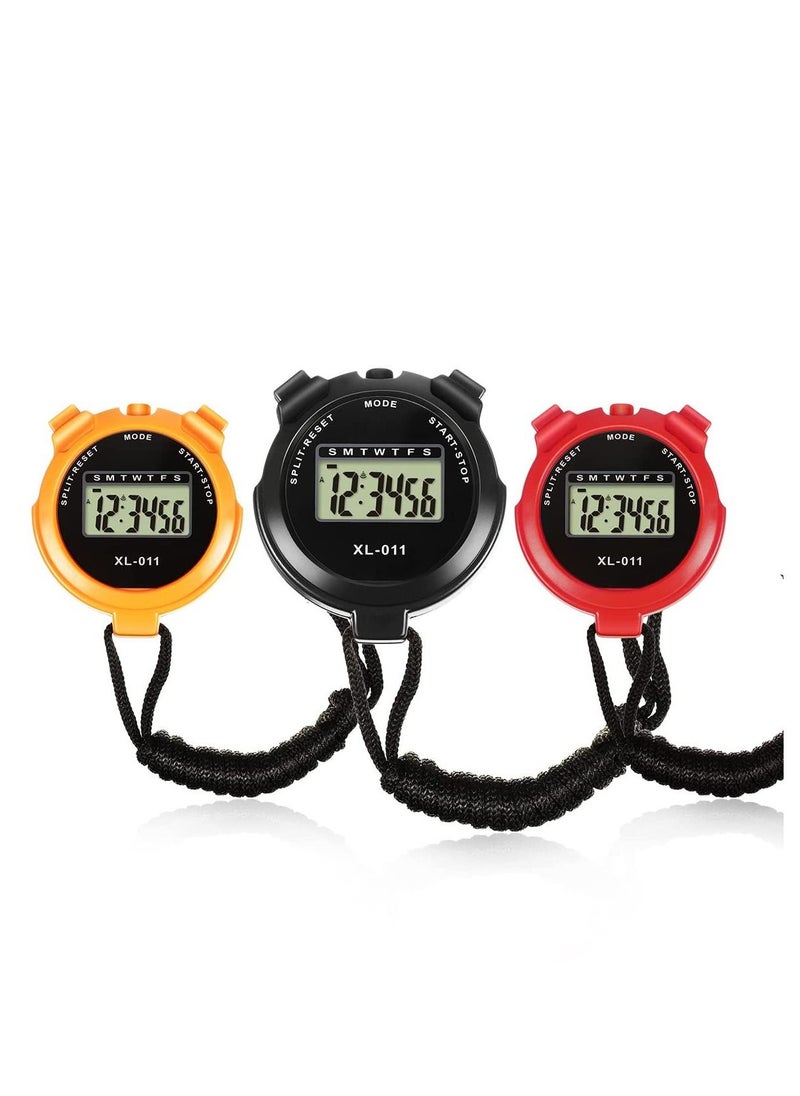 SYOSI - Sports Stopwatch Timer 3 Pieces Multi Function Sport Digital Stopwatch Large Display with Date Time and Alarm Function Shockproof Waterproof Sport Stopwatch for Swimming Running Sports Training - Image 1