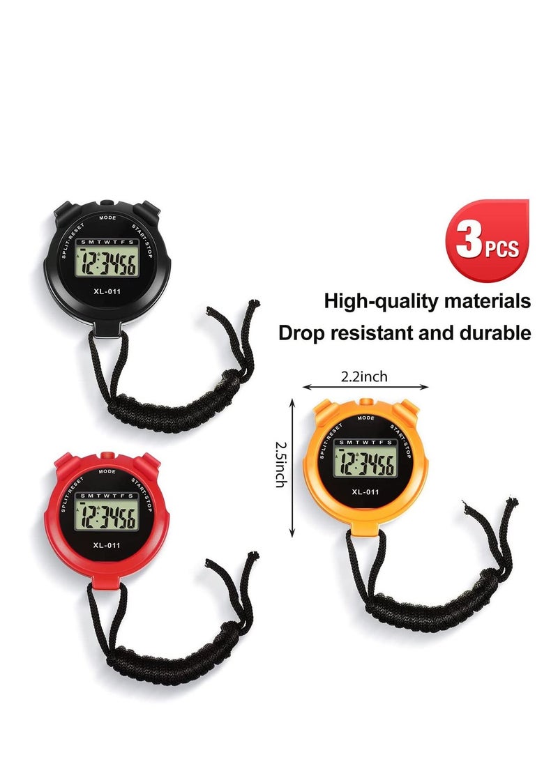 SYOSI - Sports Stopwatch Timer 3 Pieces Multi Function Sport Digital Stopwatch Large Display with Date Time and Alarm Function Shockproof Waterproof Sport Stopwatch for Swimming Running Sports Training - Image 1