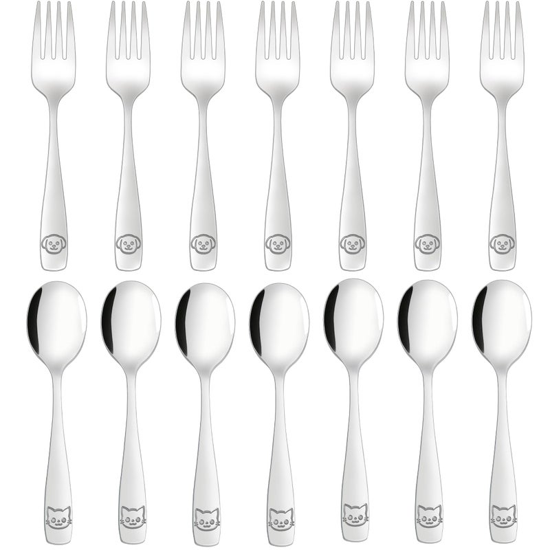 LOCONHA Stainless Steel Toddler Utensils Set - 14 Pcs Kids Silverware, Safe Food Grade, Mirror Polished, Dishwasher Safe, Perfect for Little Hands, Trendy & Durable. ï»¿ - Image 1