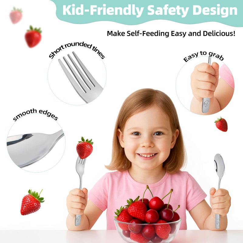 LOCONHA Stainless Steel Toddler Utensils Set - 14 Pcs Kids Silverware, Safe Food Grade, Mirror Polished, Dishwasher Safe, Perfect for Little Hands, Trendy & Durable. ï»¿ - Image 5