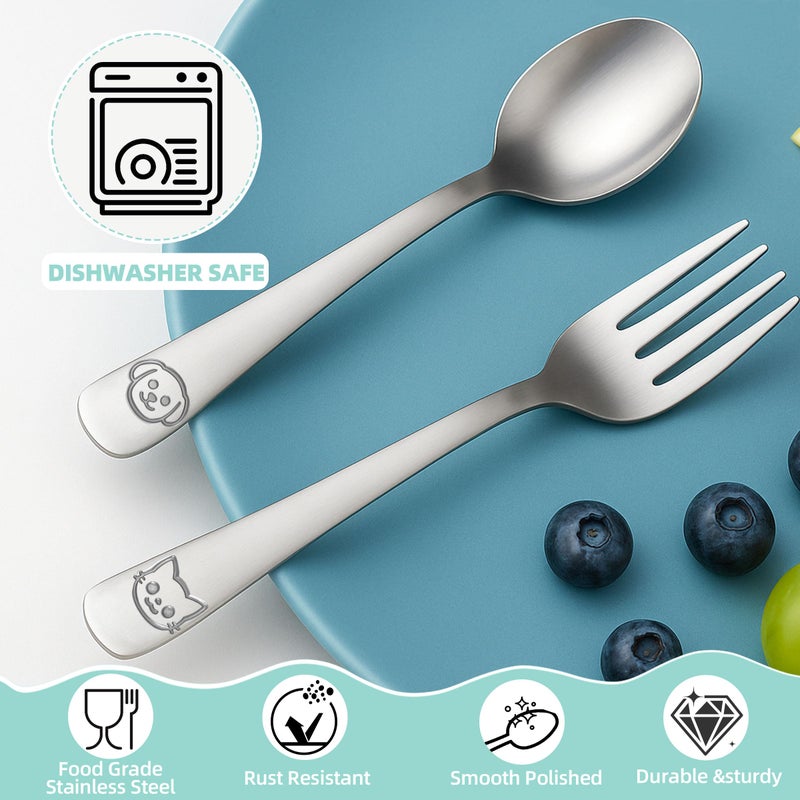 LOCONHA Stainless Steel Toddler Utensils Set - 14 Pcs Kids Silverware, Safe Food Grade, Mirror Polished, Dishwasher Safe, Perfect for Little Hands, Trendy & Durable. ï»¿ - Image 4