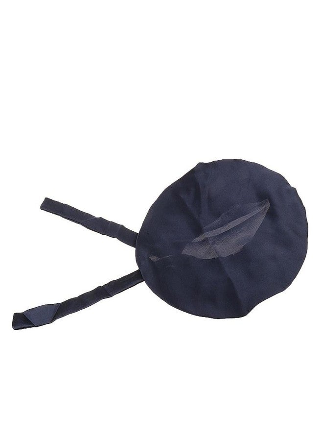 Generic Women Pure Silk Sleep Hats Wrap Night Cap Hair Care Bonnet Navy Blue - Image 3