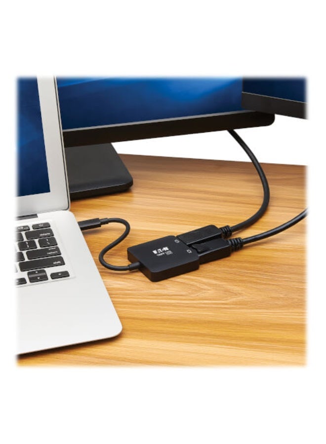 تريب لايت محول Tripp Lite USB‑C U444‑2DP‑MST4K6، عرض مزدوج - DisplayPort بدقة 4K عند 60 هرتز، 8K، HDR، 4:4:4، يدعم HDCP 2.2، وضع DP 1.4 Alt، لون أسود - Image 1