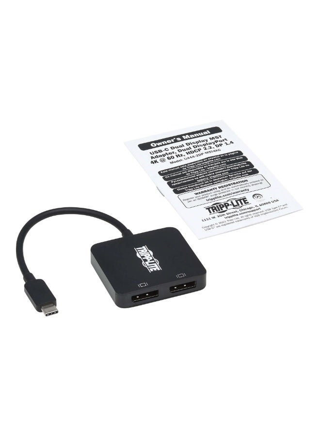تريب لايت محول Tripp Lite USB‑C U444‑2DP‑MST4K6، عرض مزدوج - DisplayPort بدقة 4K عند 60 هرتز، 8K، HDR، 4:4:4، يدعم HDCP 2.2، وضع DP 1.4 Alt، لون أسود - Image 2