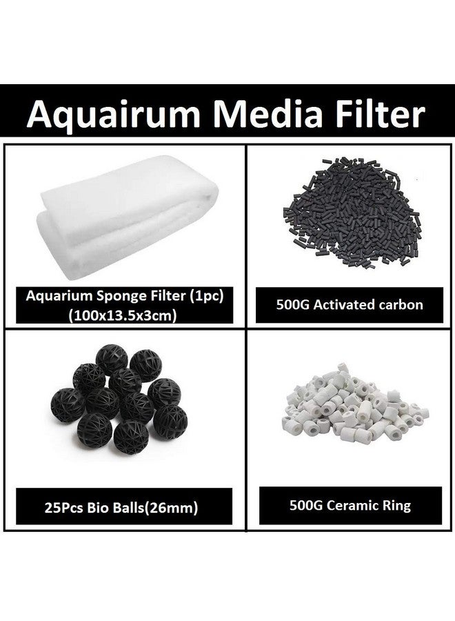 DESPACITO Aquarium Filter Media, Ceramic Rings, Activated Carbon, Bio Balls (500G With Sponge)  - Image 2