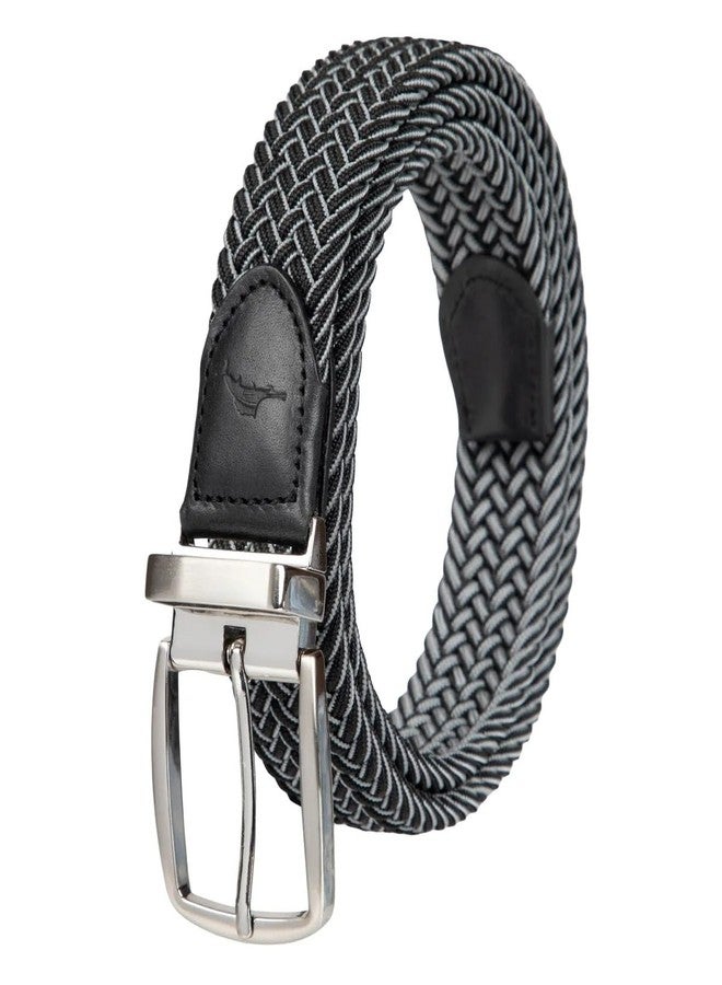 Tommy Bahama Men's Stretch Braided Reversible Leather Trim Belt, Black/Gray, S/M (32-36) - Image 1