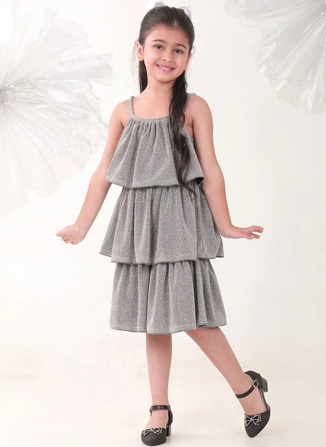 Bonkids BONKIDS Silver Satin Fit & Flare Dress for Girls