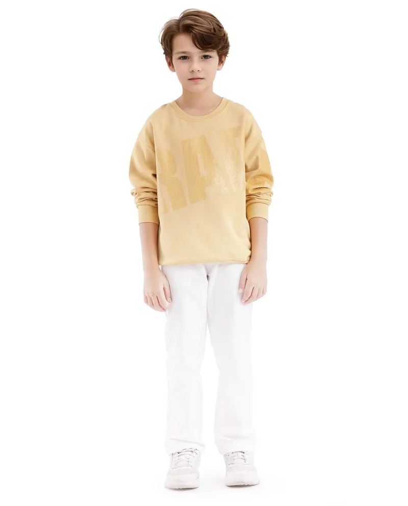 رير ونز Rare Ones Kids Cramet Yellow Cotton Full Sleeve Gel With HD Print Sweatshirt
