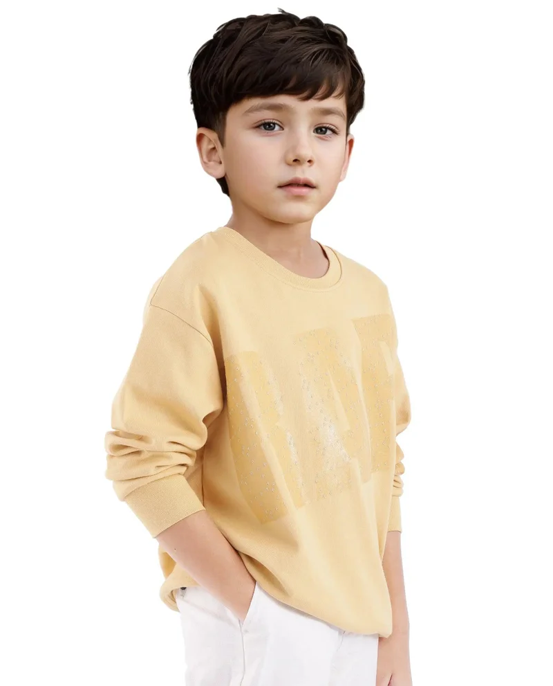 رير ونز Rare Ones Kids Cramet Yellow Cotton Full Sleeve Gel With HD Print Sweatshirt