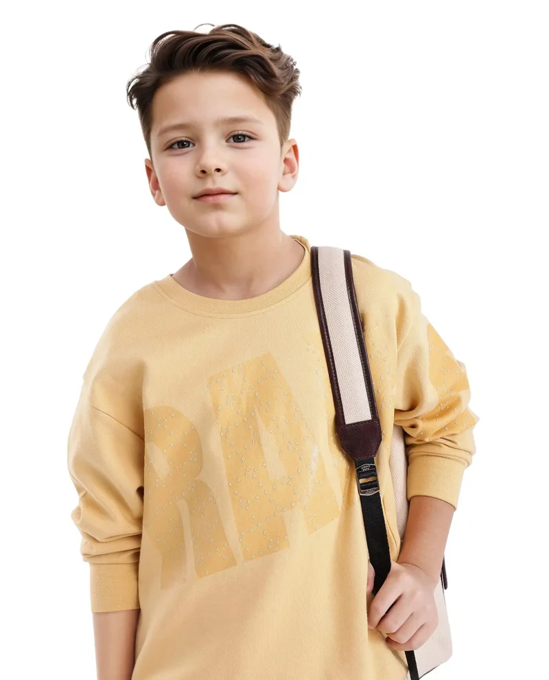 رير ونز Rare Ones Kids Cramet Yellow Cotton Full Sleeve Gel With HD Print Sweatshirt