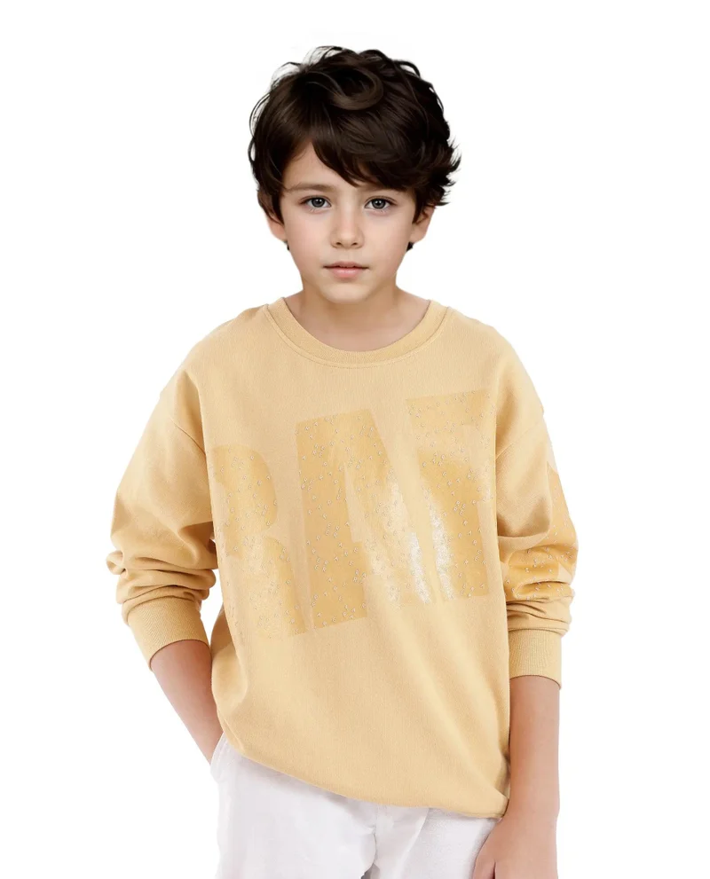 رير ونز Rare Ones Kids Cramet Yellow Cotton Full Sleeve Gel With HD Print Sweatshirt