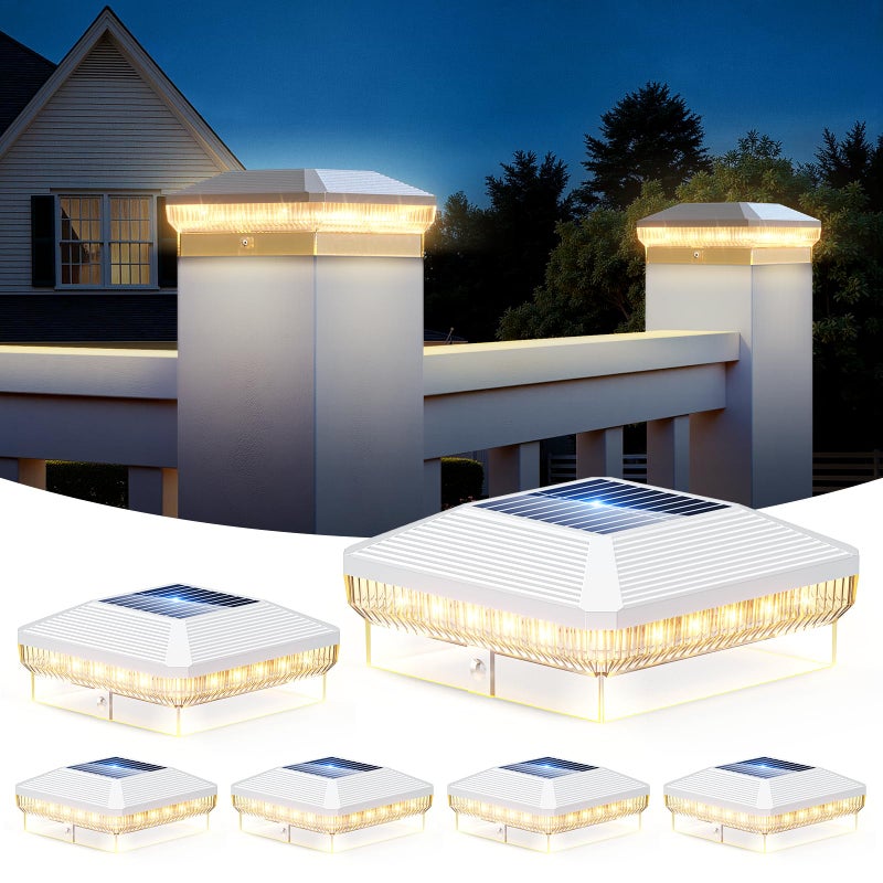 LETMY 6 Pack Solar Post Cap Lights Outdoor 40 Brighter LEDs 4x4 Fence Post Solar Lights Outdoor with 3 Modes Waterproof Deck Fence Post Cap Light Solar Powered for 35x35 4x4 Vinyl Wooden Posts - Image 2