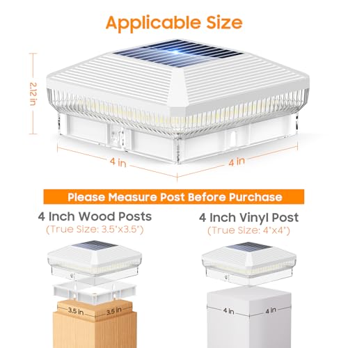 LETMY 6 Pack Solar Post Cap Lights Outdoor 40 Brighter LEDs 4x4 Fence Post Solar Lights Outdoor with 3 Modes Waterproof Deck Fence Post Cap Light Solar Powered for 35x35 4x4 Vinyl Wooden Posts - Image 3