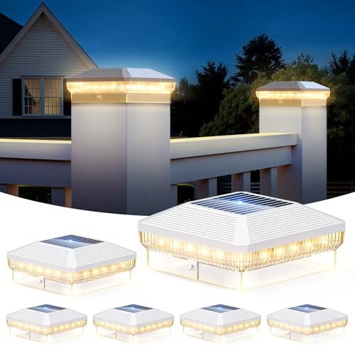 LETMY 6 Pack Solar Post Cap Lights Outdoor 40 Brighter LEDs 4x4 Fence Post Solar Lights Outdoor with 3 Modes Waterproof Deck Fence Post Cap Light Solar Powered for 35x35 4x4 Vinyl Wooden Posts - Image 1