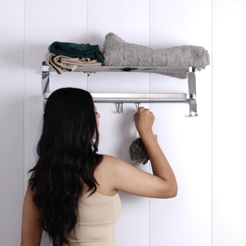 Lorazzo Towel Rack - Foldable (24-inches) | Stainless Steel 304 | Bathroom Accessories | Towel Holder | Towel Rod for Bathroom | Towel Rod | Chrome Finish | Towel Hanger for Bathroom - Image 1