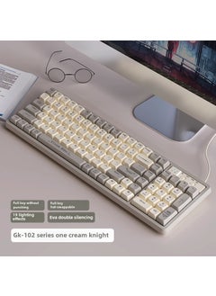 Langtu GK102 three-model wired hot plug mechanical keyboard office e-sports game wireless Bluetooth keyboard green axis 102 Key Cream Knight Gold Shaft [Three-Mode Connection Wired 2.4g Bluetooth] Mixed Light