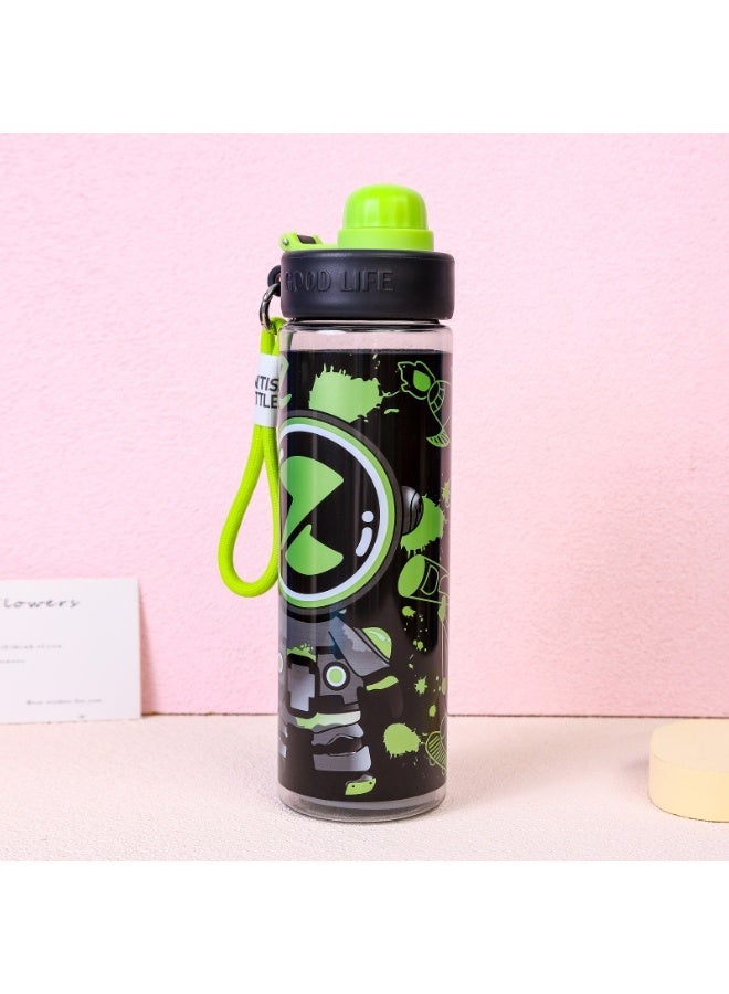 HI-FINE Cute Water Bottle for School Kids, BPA Free Tritan & Leak Proof & Easy Clean & Carry Handle, 16.8oz/ 480ml Green - Image 1