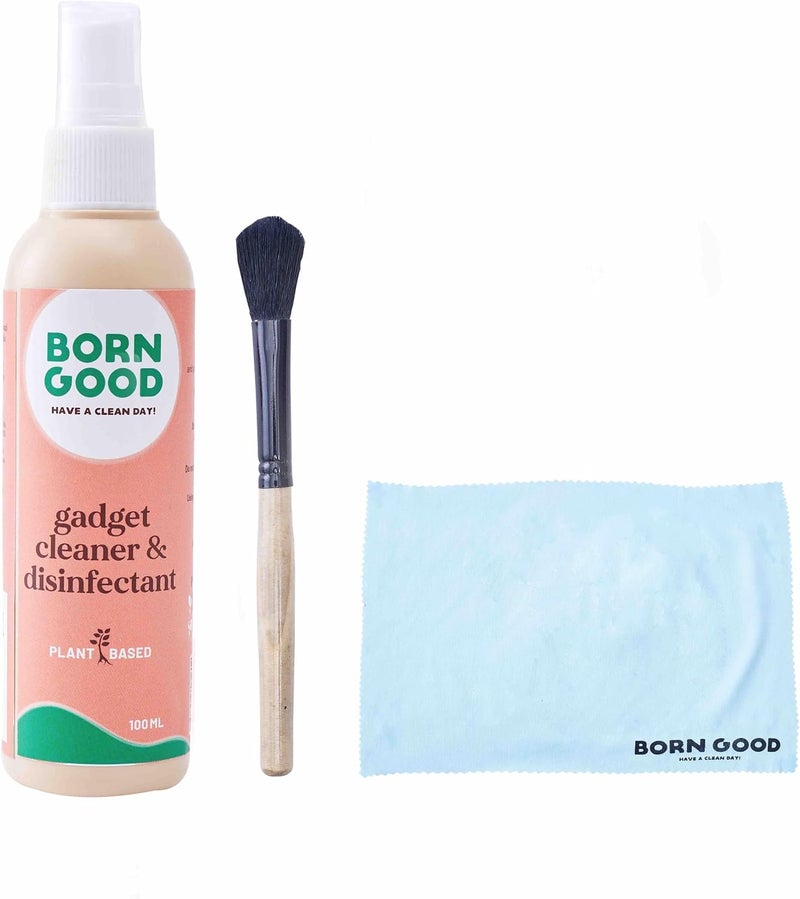 Born Good 3-in-1 Plant-Based Electronics & Gadget Disinfectant Cleaner Kit for Laptop, Smartphone, Monitor, Tablet, Camera, TVs with 1 Microfiber Cloths & Soft Brush - Image 1