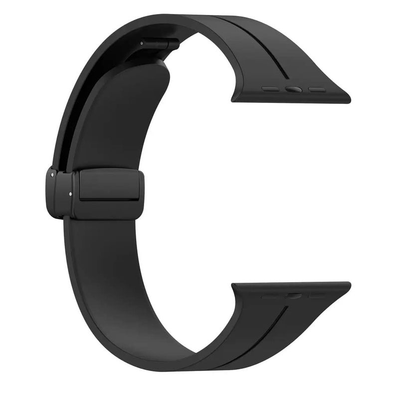 Printme Silicone Sport Band Compatible with Apple Watch 49 mm, 45 mm, 44 mm, 42 mm Magnetic Clasp Adjustable Strap Compatible for iWatch Series Ultra, SE, SE 2, Series 3,4,5,6,7,8 (Black) - Image 1