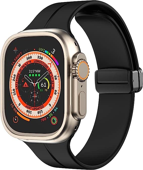 Printme Silicone Sport Band Compatible with Apple Watch 49 mm, 45 mm, 44 mm, 42 mm Magnetic Clasp Adjustable Strap Compatible for iWatch Series Ultra, SE, SE 2, Series 3,4,5,6,7,8 (Black) - Image 4