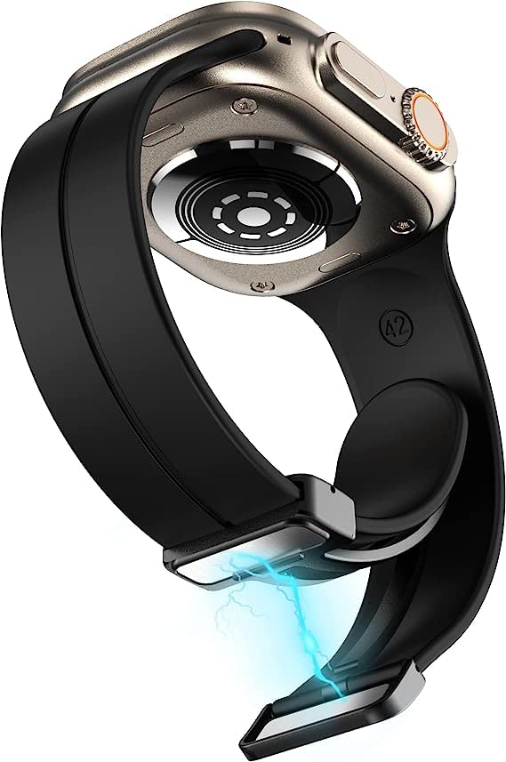 Printme Silicone Sport Band Compatible with Apple Watch 49 mm, 45 mm, 44 mm, 42 mm Magnetic Clasp Adjustable Strap Compatible for iWatch Series Ultra, SE, SE 2, Series 3,4,5,6,7,8 (Black) - Image 3
