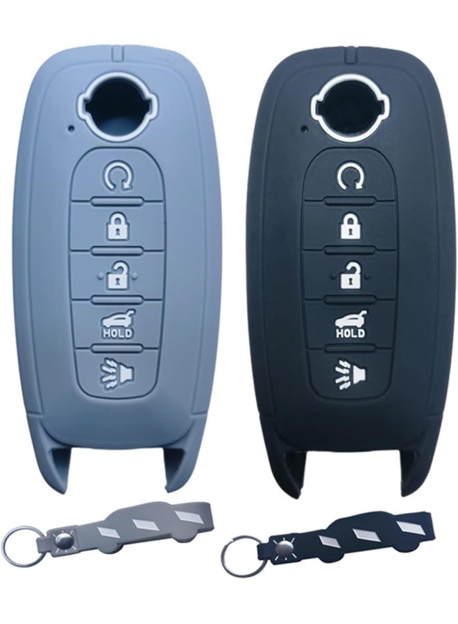 RUNZUIE 2Pcs 5 Buttons Silicone Smart Remote Key Fob Cover Compatible with 2024 2023 Nissan Pathfinder Rogue (Black/Gray) - Image 1