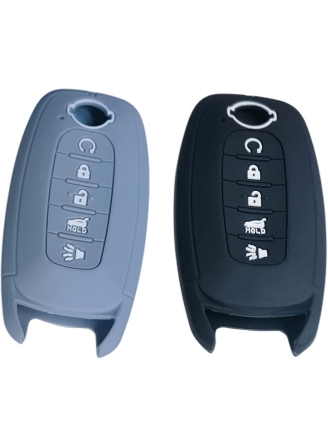 RUNZUIE 2Pcs 5 Buttons Silicone Smart Remote Key Fob Cover Compatible with 2024 2023 Nissan Pathfinder Rogue (Black/Gray) - Image 4