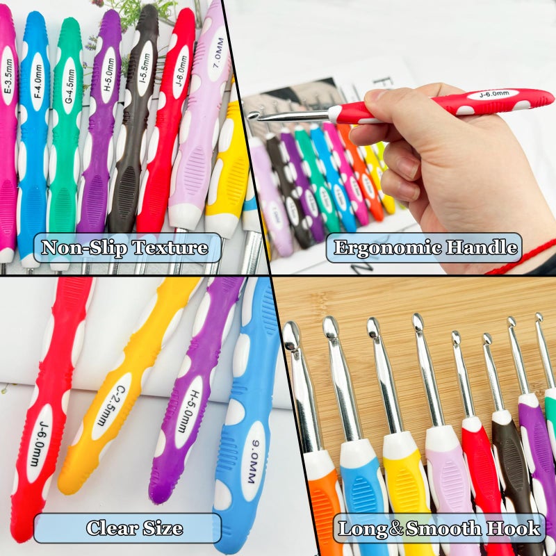 Hobekoee 13 Sizes Crochet Hooks Set,Ergonomic Non-Slip Handle Crochet Hooks for Arthritic Hands,Extra Long Crochet Hook Needles 2mm(B)-10mm(N) - Image 3