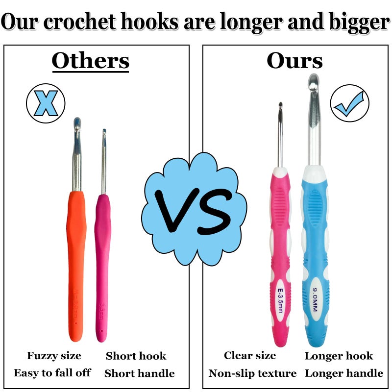 Hobekoee 13 Sizes Crochet Hooks Set,Ergonomic Non-Slip Handle Crochet Hooks for Arthritic Hands,Extra Long Crochet Hook Needles 2mm(B)-10mm(N) - Image 4