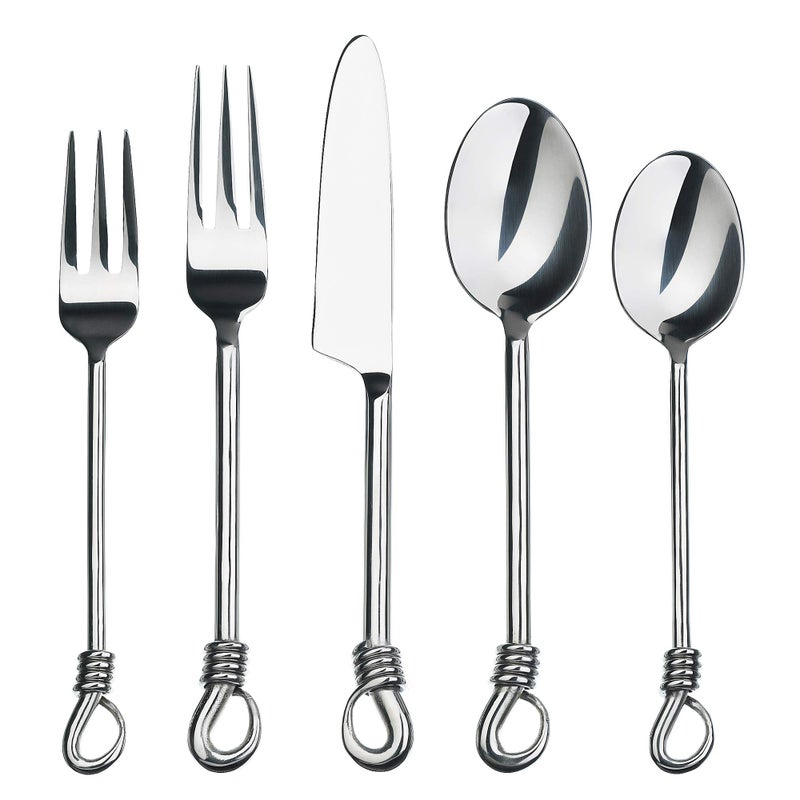 Gourmet Settings  20Piece Silverware Set TWIST Collection  Polished Stainless Steel Flatware Sets  Service for 4  Kitchen Cutlery Utensils KnifeForkSpoon  Dishwasher Safe