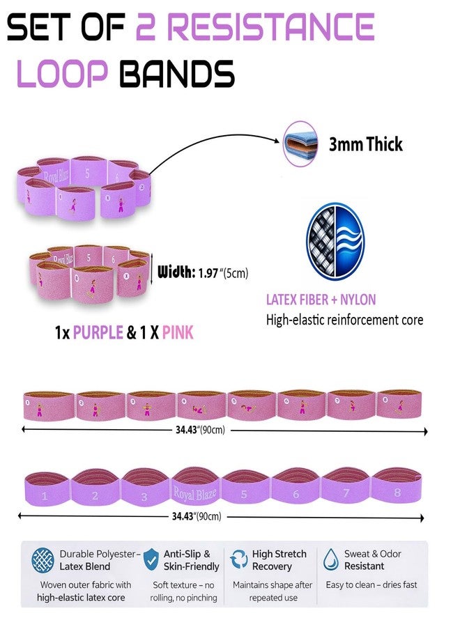 Royal Blaze Stretch Strap with Loops – 2 PCS Multi-Loop Yoga & Physical Therapy Stretching Band, Cotton Flexibility Strap for Exercise & Ballet, Pink & Purple 8 Loops - Image 3