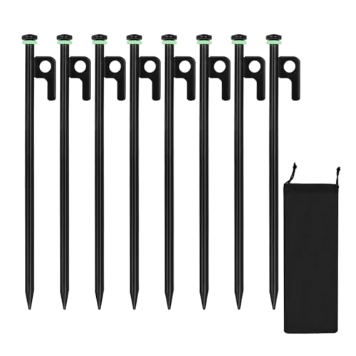HOLANHING 8Pcs Tent Stakes, 12in Heavy Duty Tent Stakes with Storage Pouch, Dia 0.35" Forged Steel Stakes for Tent Used on Rocks, Grassland, Snowfield(8Pcs 12in Stakes) - Image 1