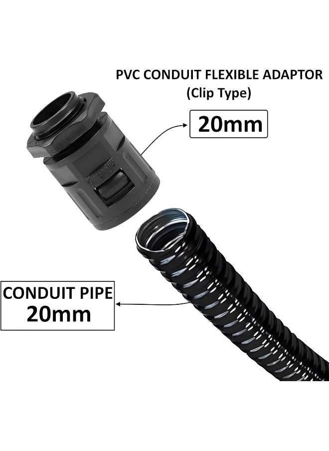 Biella Biella 5PCS PVC Conduit Flexible Adaptor (Clip Type) â€“ 20mm Cable Gland Connector for Corrugated Tubing, Quick-Install Electrical Fittings for Panels & Enclosures  - Image 3