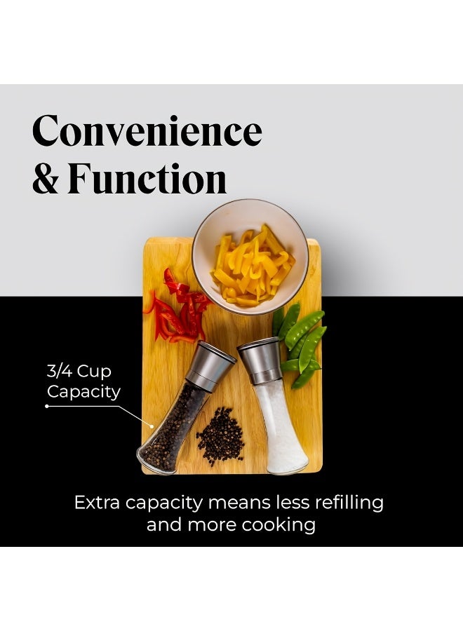 Salt and Pepper Grinder Set, 200ml Capacity, Stainless Steel & Glass - Image 2