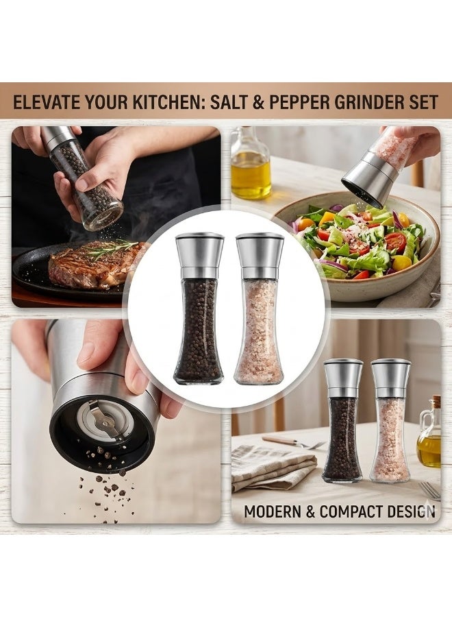 Salt and Pepper Grinder Set, 200ml Capacity, Stainless Steel & Glass - Image 5