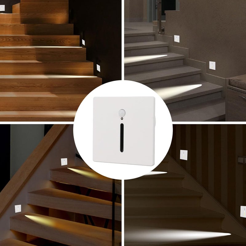 LED Recessed Step Light Fixture, 3W LED Step Light, Dusk to Dawn Outdoor Tread Lighting, with Motion Sensor, for Indoor Closet Bedroom Hallway Stairway Garage Basement Corridor - Image 2