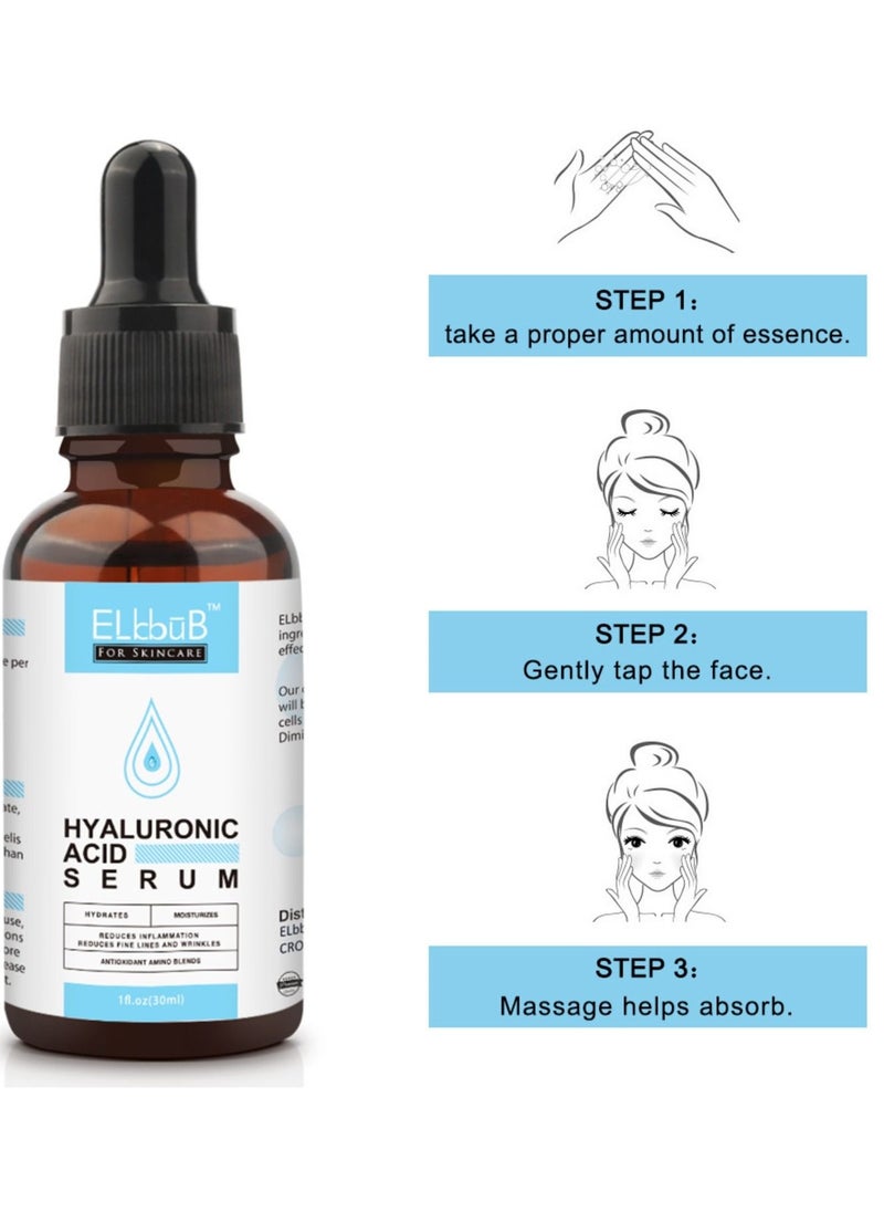 ELBBUB - Hyaluronic Acid Serum Moisturizing Wrinkle Serum for Erasing Fine Lines and Wrinkles Soft Hydrating Easy Absorption Anti Aging Serum Perfect Hydrating Serum for Face and Dry Skin Face Serum 30ml - Image 1