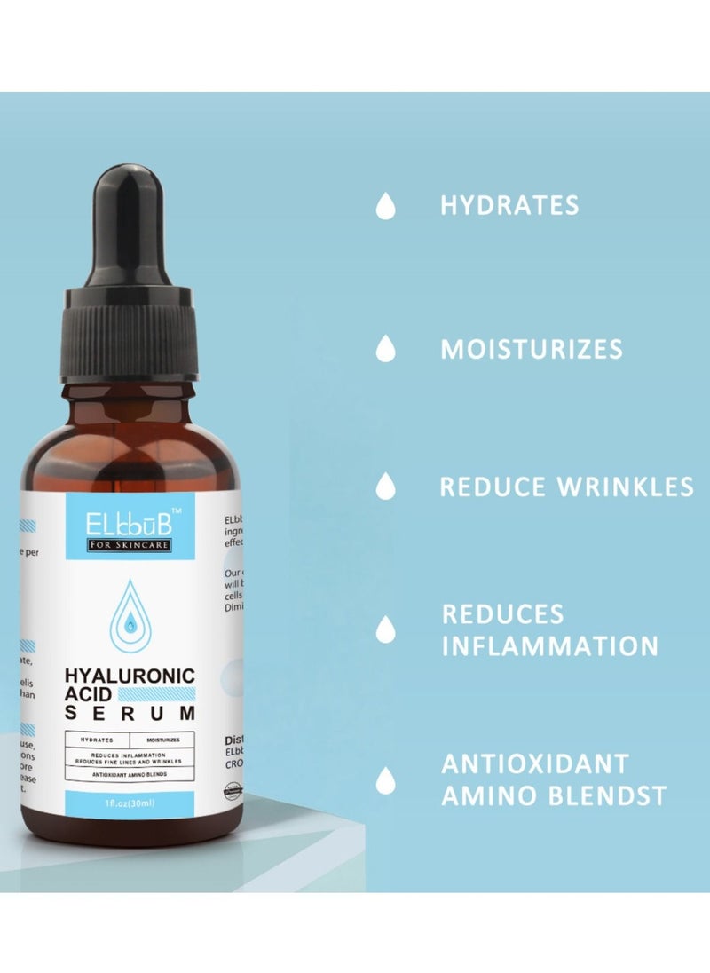 ELBBUB - Hyaluronic Acid Serum Moisturizing Wrinkle Serum for Erasing Fine Lines and Wrinkles Soft Hydrating Easy Absorption Anti Aging Serum Perfect Hydrating Serum for Face and Dry Skin Face Serum 30ml - Image 1