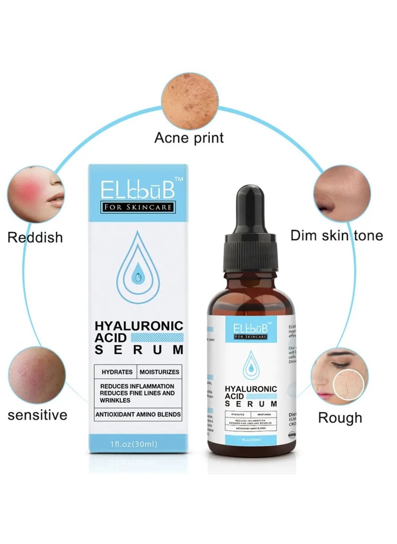 ELBBUB - Hyaluronic Acid Serum Moisturizing Wrinkle Serum for Erasing Fine Lines and Wrinkles Soft Hydrating Easy Absorption Anti Aging Serum Perfect Hydrating Serum for Face and Dry Skin Face Serum 30ml - Image 1