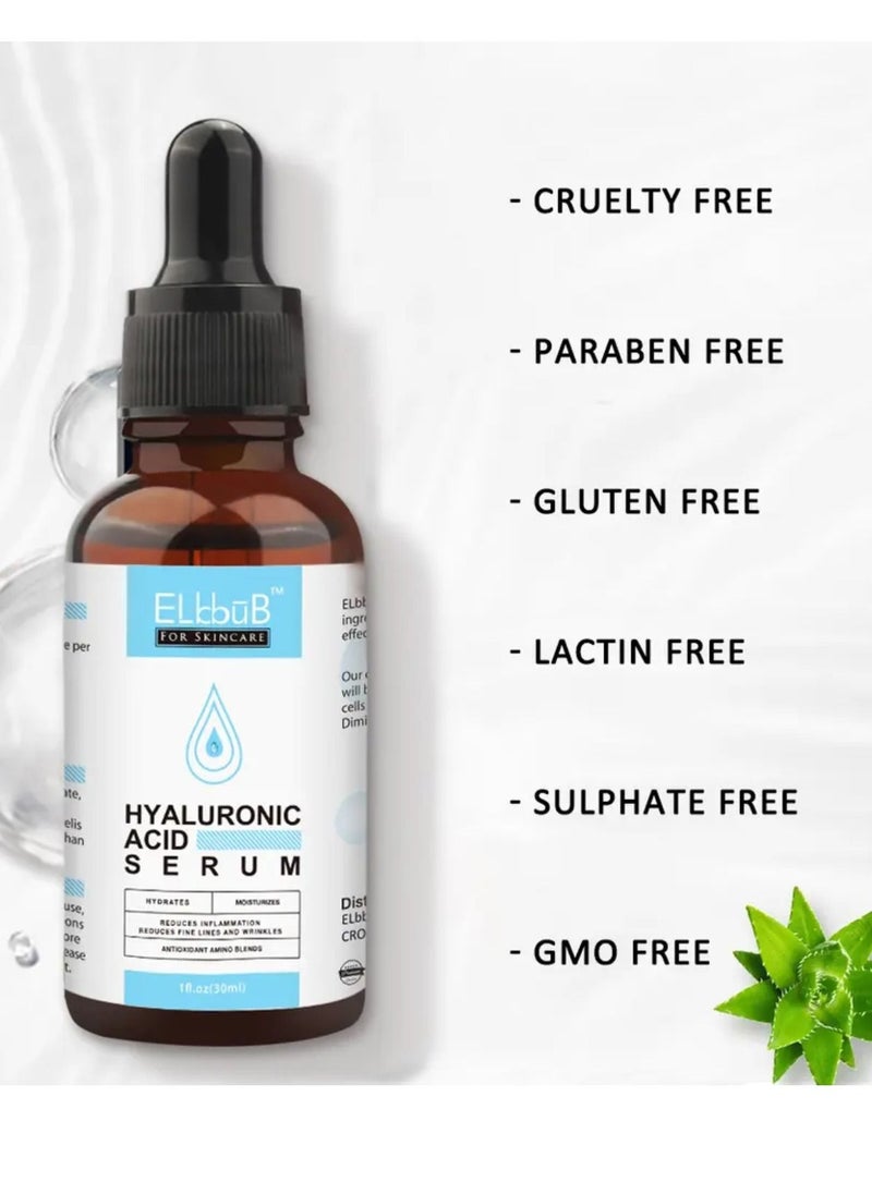 ELBBUB - Hyaluronic Acid Serum Moisturizing Wrinkle Serum for Erasing Fine Lines and Wrinkles Soft Hydrating Easy Absorption Anti Aging Serum Perfect Hydrating Serum for Face and Dry Skin Face Serum 30ml - Image 1